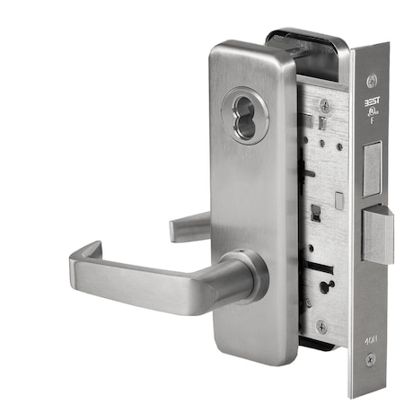 Grade 1 Entrance Mortise Lock, 15 Lever, J Escutcheon, SFIC Housing Less Core, Satin Stainless Steel